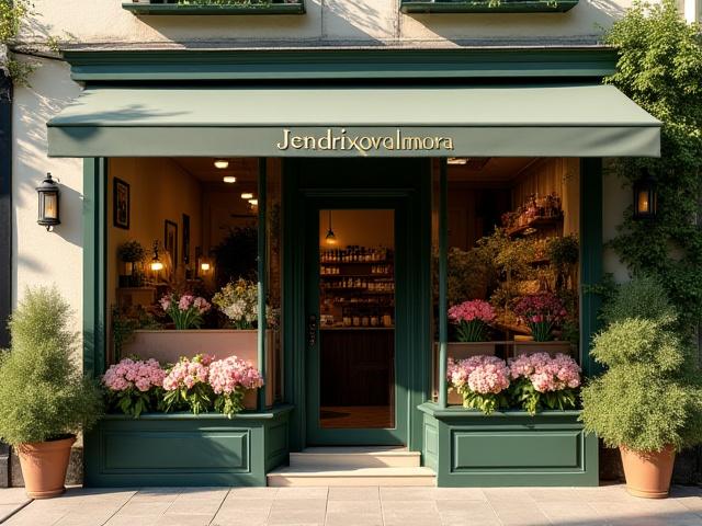 Jendrixovalmora storefront with fresh flowers and inviting entrance.