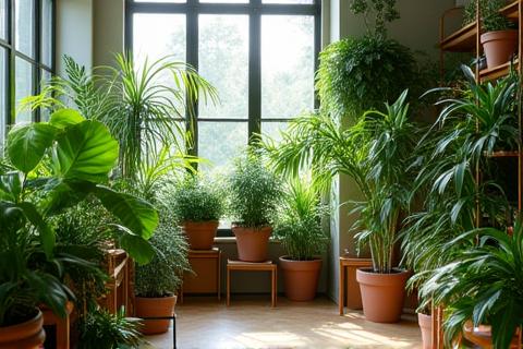 Lush indoor plant section inside Jendrixovalmora store.