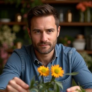 Portrait of Liam O'Connell, Senior Floral Stylist at Jendrixovalmora.
