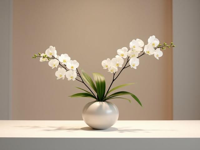 Sleek, modern floral arrangement on a corporate registration desk