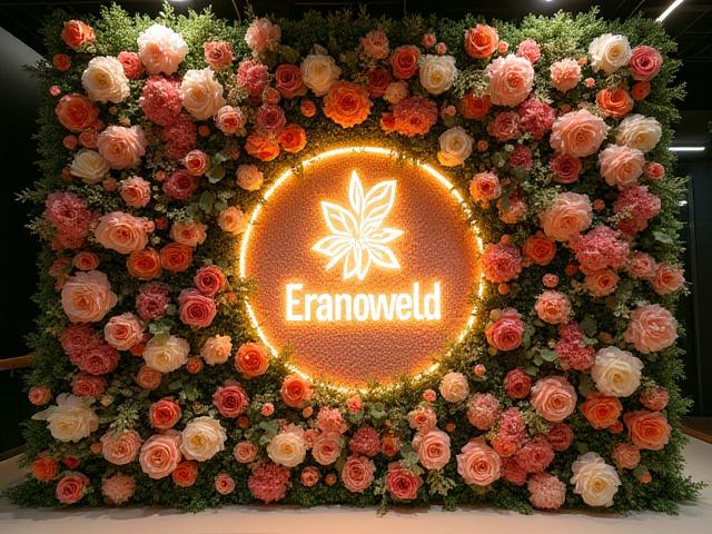 Custom branded floral wall with a company logo for a product launch