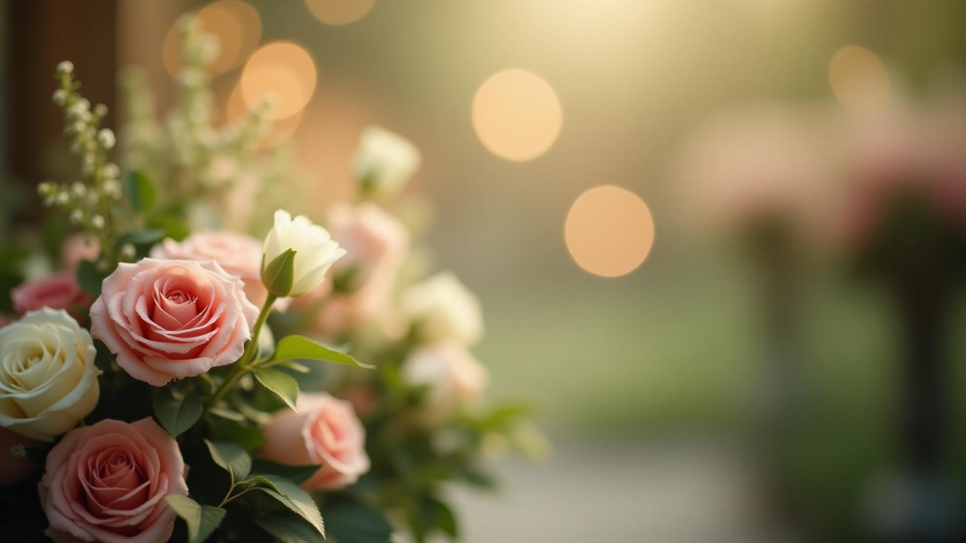 Soft focus background of floral arrangement at an event