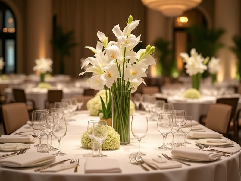 Sophisticated floral arrangements on tables at a corporate gala event