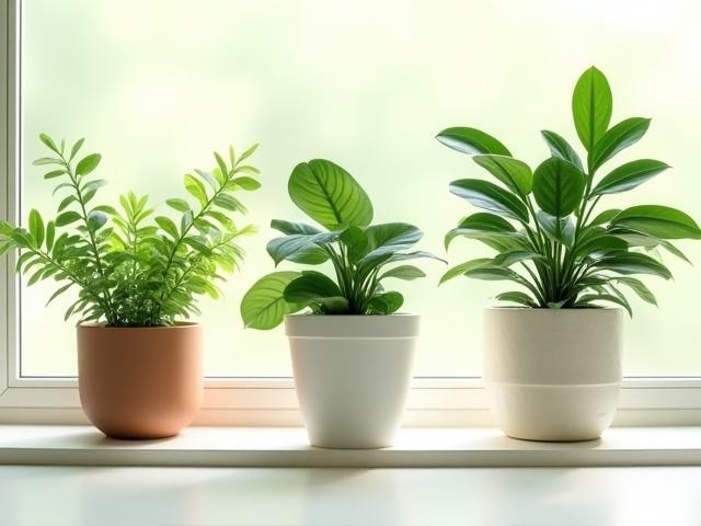 Lush, healthy house plants in decorative pots