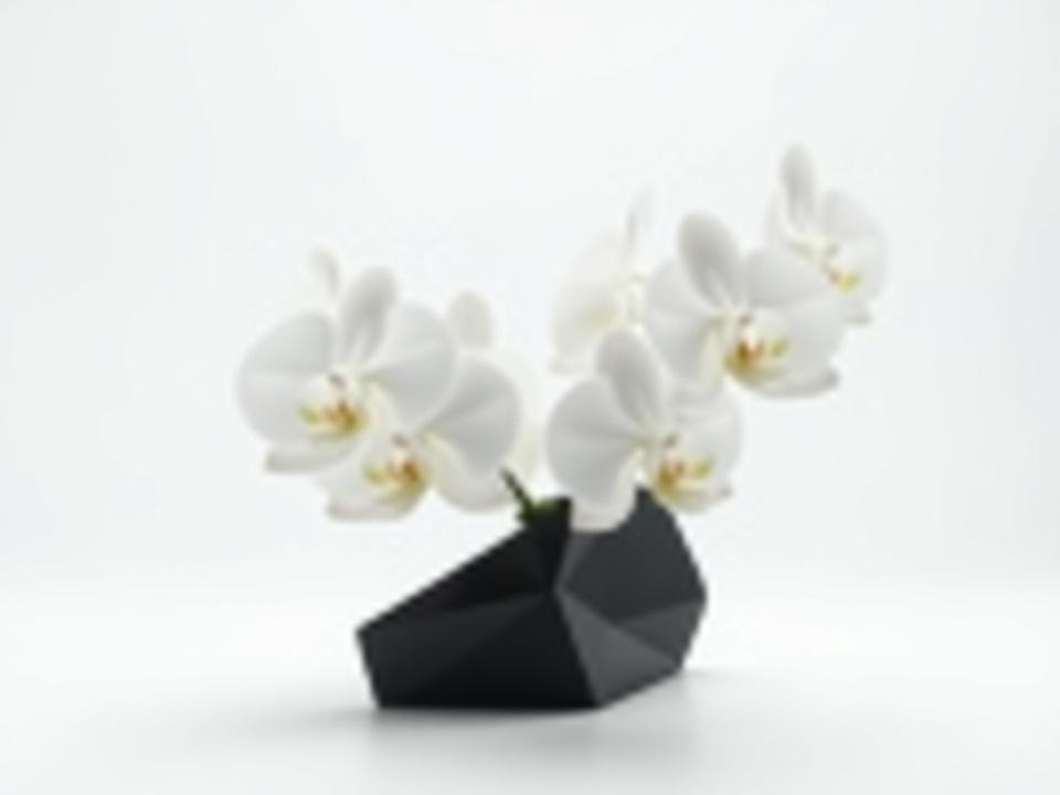 Architectural arrangement of Phalaenopsis orchids in a custom vessel, a true botanical sculpture