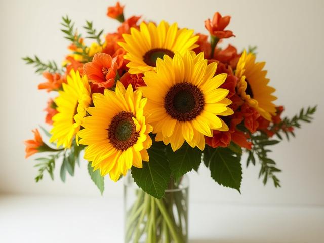 A vibrant bouquet named 'Sunflower Harvest' featuring locally sourced sunflowers and complementary seasonal blooms, indicating 'Sustainable Choice'.