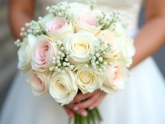 Lush white and blush classic bridal bouquet