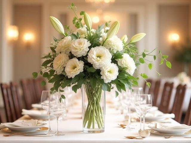 Tall, elegant floral centerpiece with white flowers